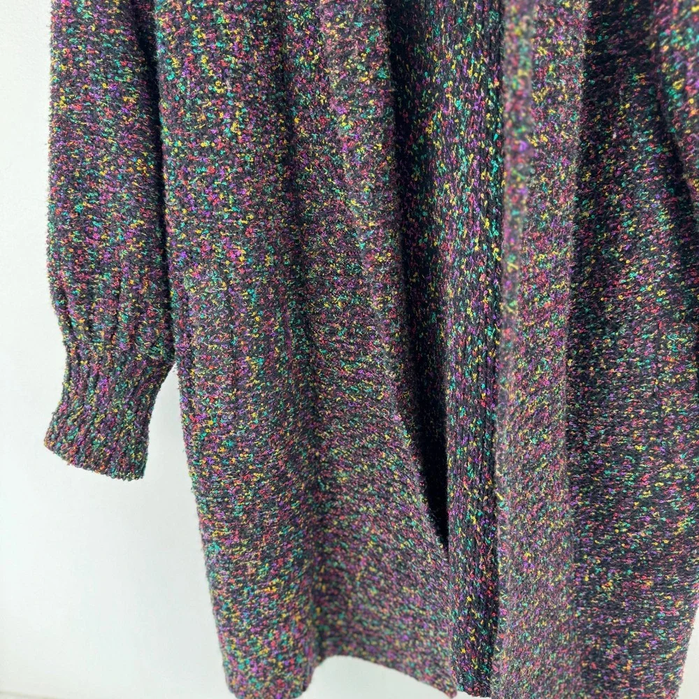 Westbound Vintage 80s Rainbow‎ Confetti Knit Open Cardigan Sweater Coat Black M